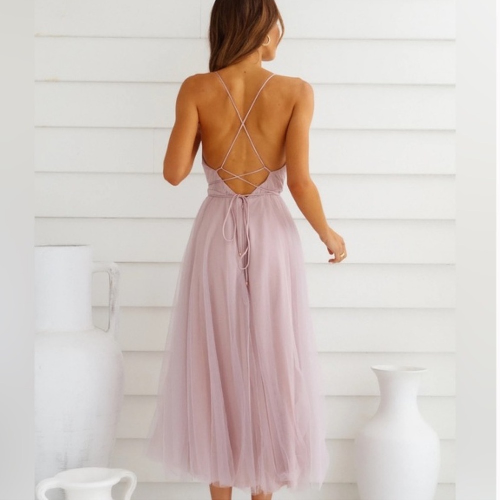 Hello Molly Blush Pink Tulle Midi Dress - Picture 3 of 9